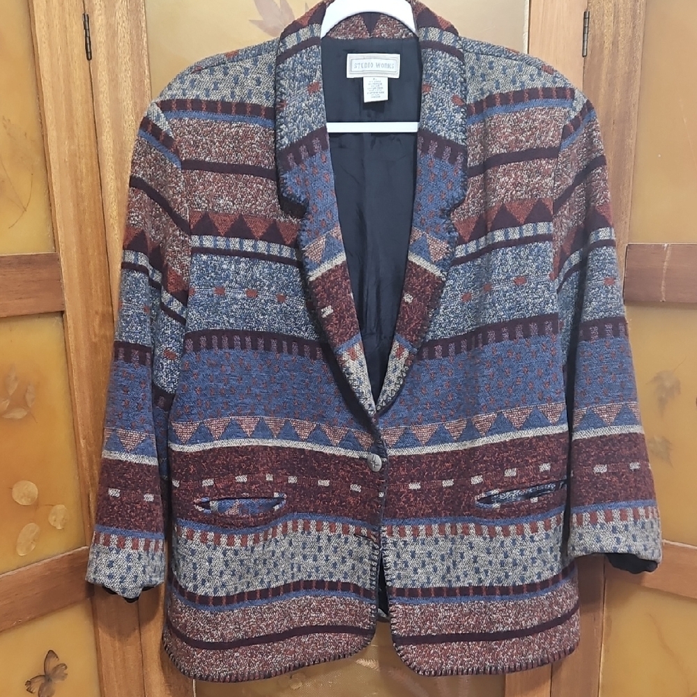 Pendleton Blue and Brown Patterned Blazer - image 1